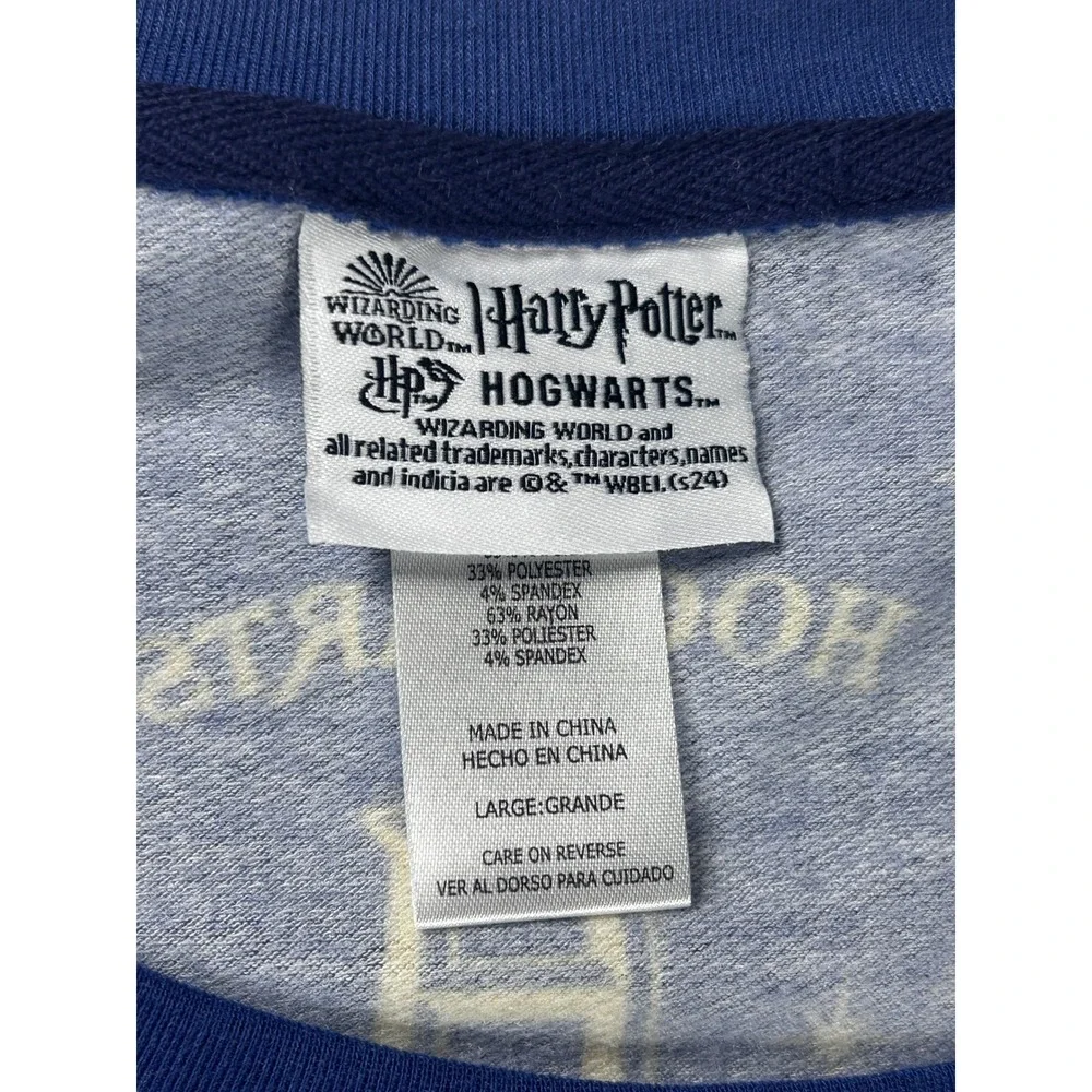 Harry Potter Hogwarts Pajamas Set Adult Large Blue Spell Print Long Sleeve Pants